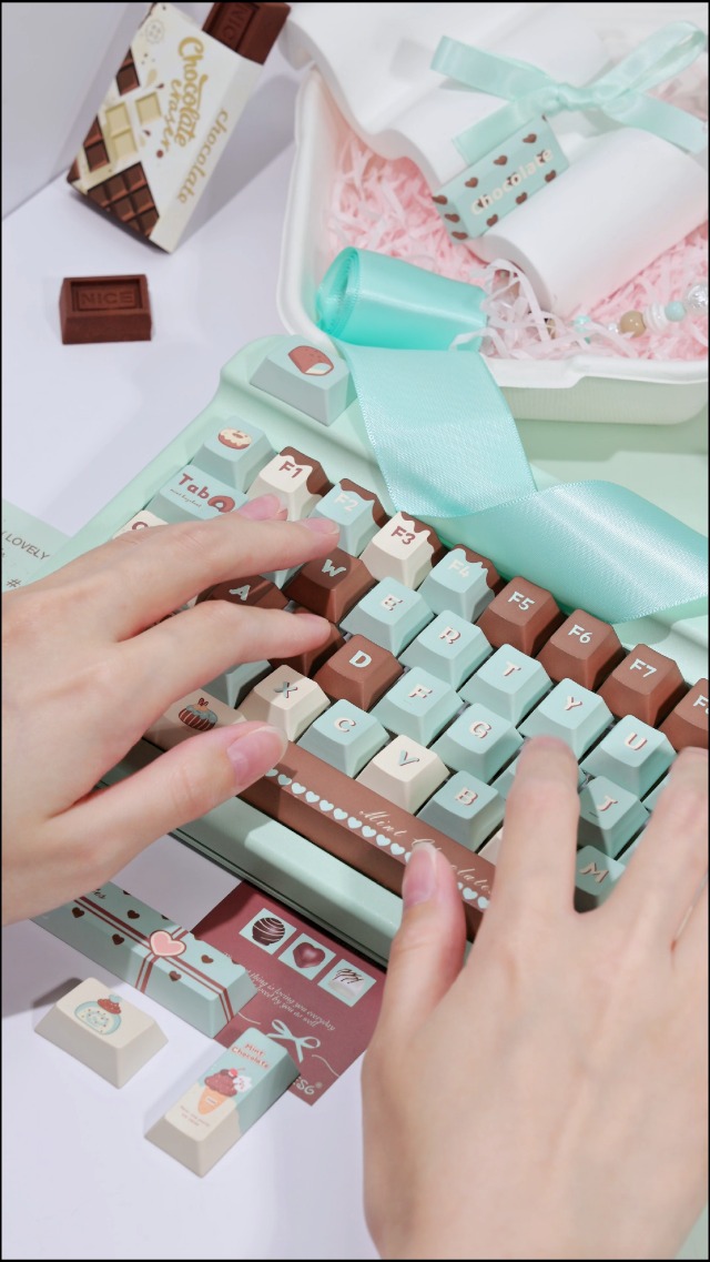 ♡mint♡ Cute Mint Flower Keycaps Set Kawaii PBT - Keysium
