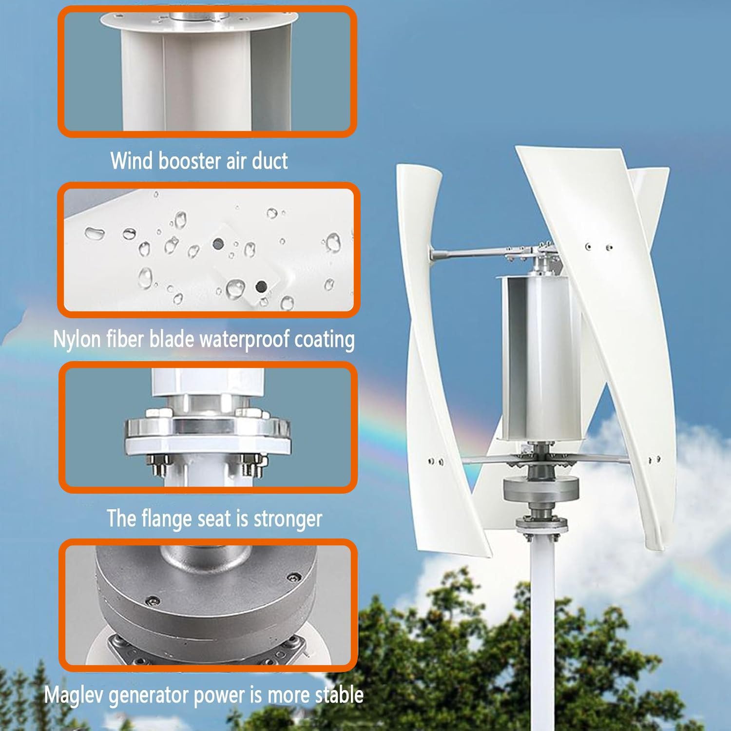 Kit de generador de turbina eólica, Kit de generador de Viento Vertical de turbina eólica, generador de turbina eólica Vertical portátil de 3 Palas, para energía eólica híbrida 8000W-12V