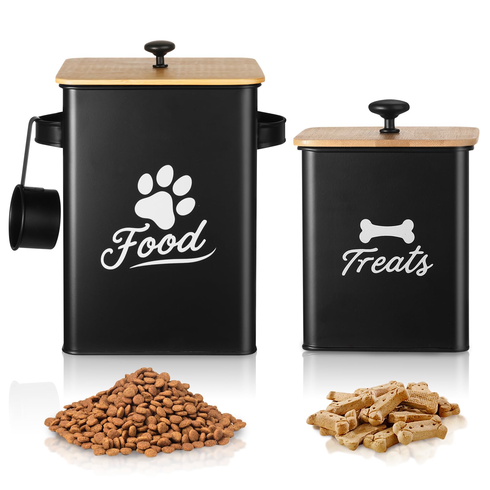 Contenitori per Biscotti per Cani Set da 2, Barattoli in Metallo con Coperchi Ermetici, Contenitore per Alimenti per Animali da Cucina, Mantenimento Freschezza Snack, 24×18×24,5 cm, Nero