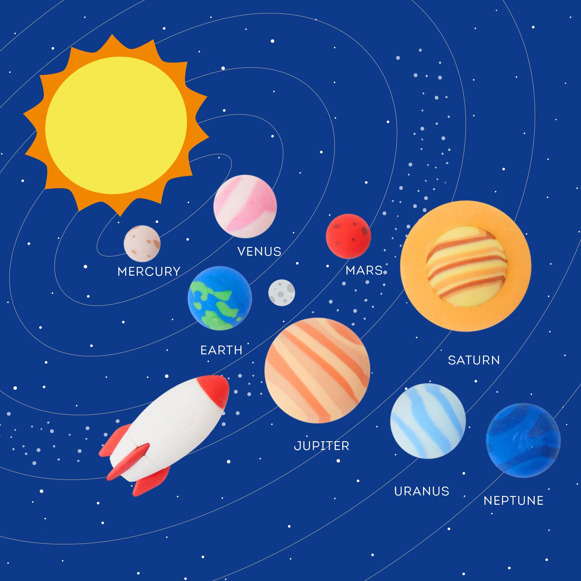 Legami Solar System Set di 9 Gomme 0,8x3,5 cm Gomme a Forma di Razzo Pianeti Sole