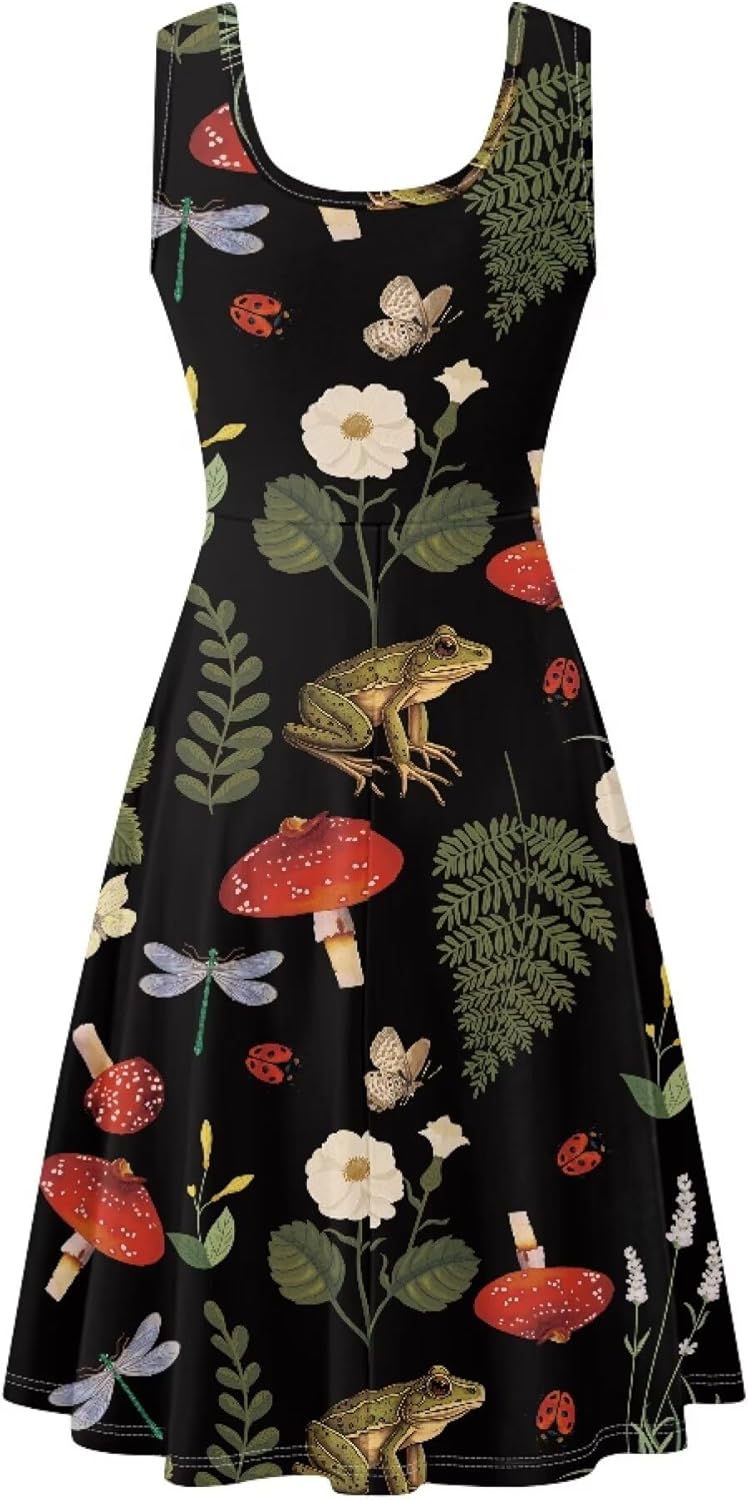 Women's Sleeveless Dresses Crew Neck Casual Tank Top Dress with Pockets