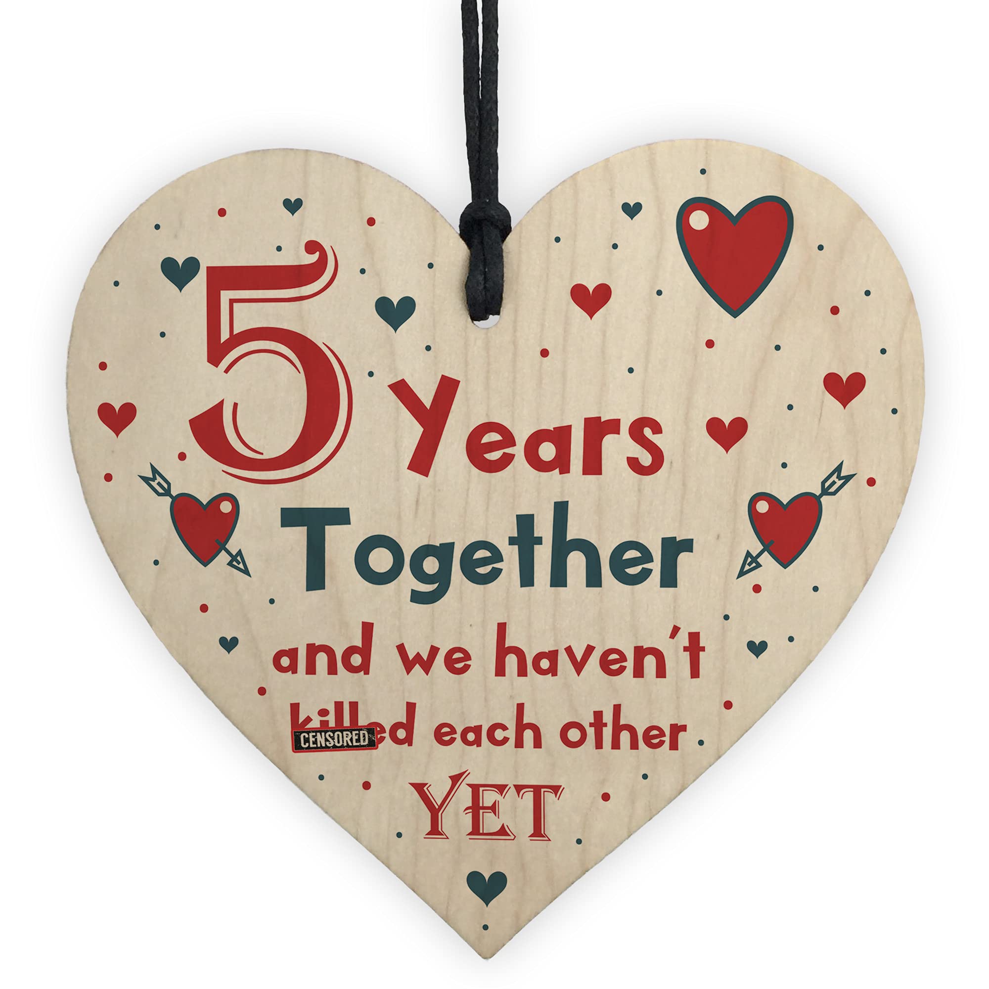 Funny Rude 5th Anniversary For Husband Wife For Him Her Wooden Heart