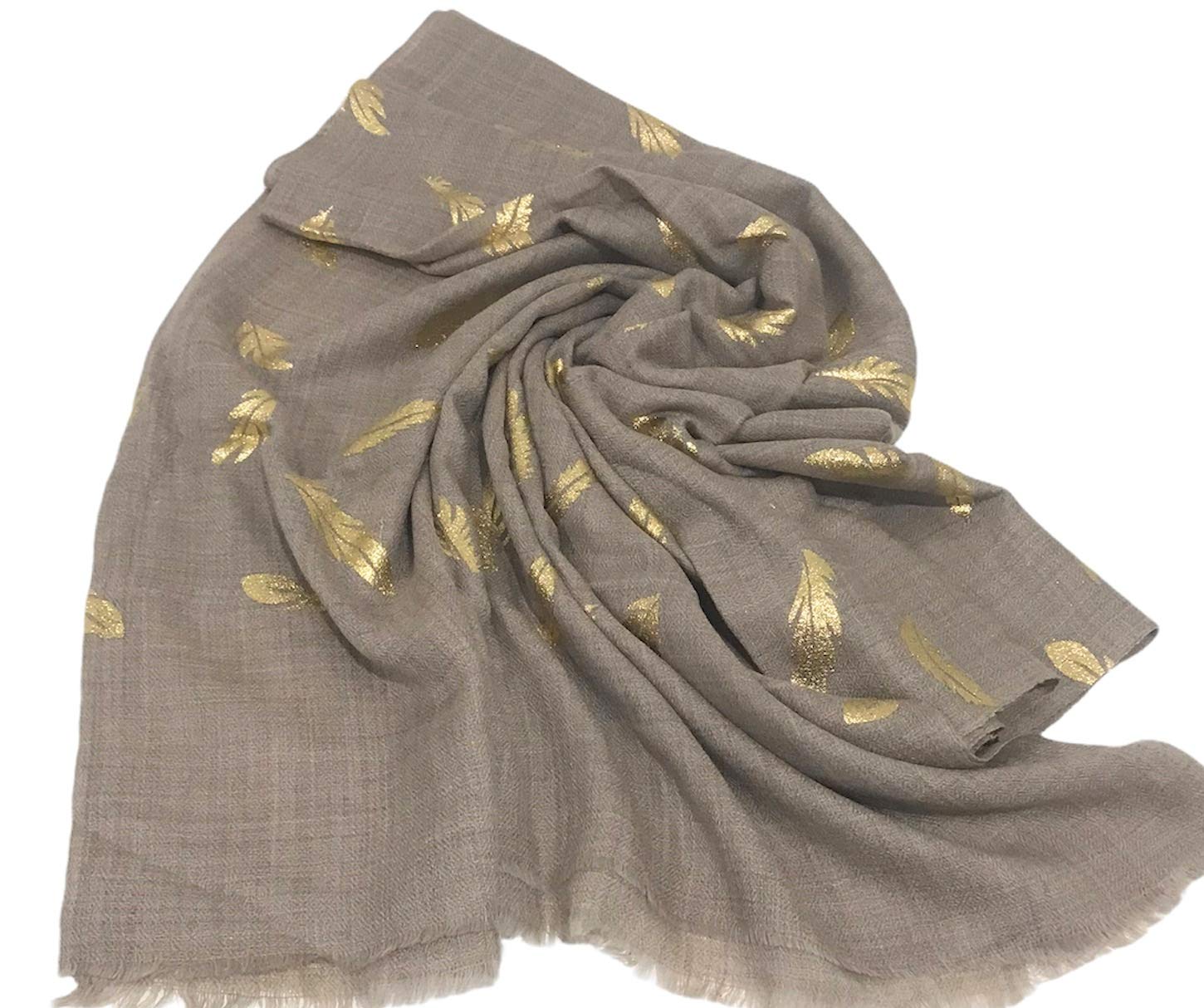 The Kashmir EmporiumSoft Scarf leaf pattern foil print Merino Wool Cashmere Feel Wrap Women Mens Pashmina scarf/wrap made in kashmir,size 28"x80"