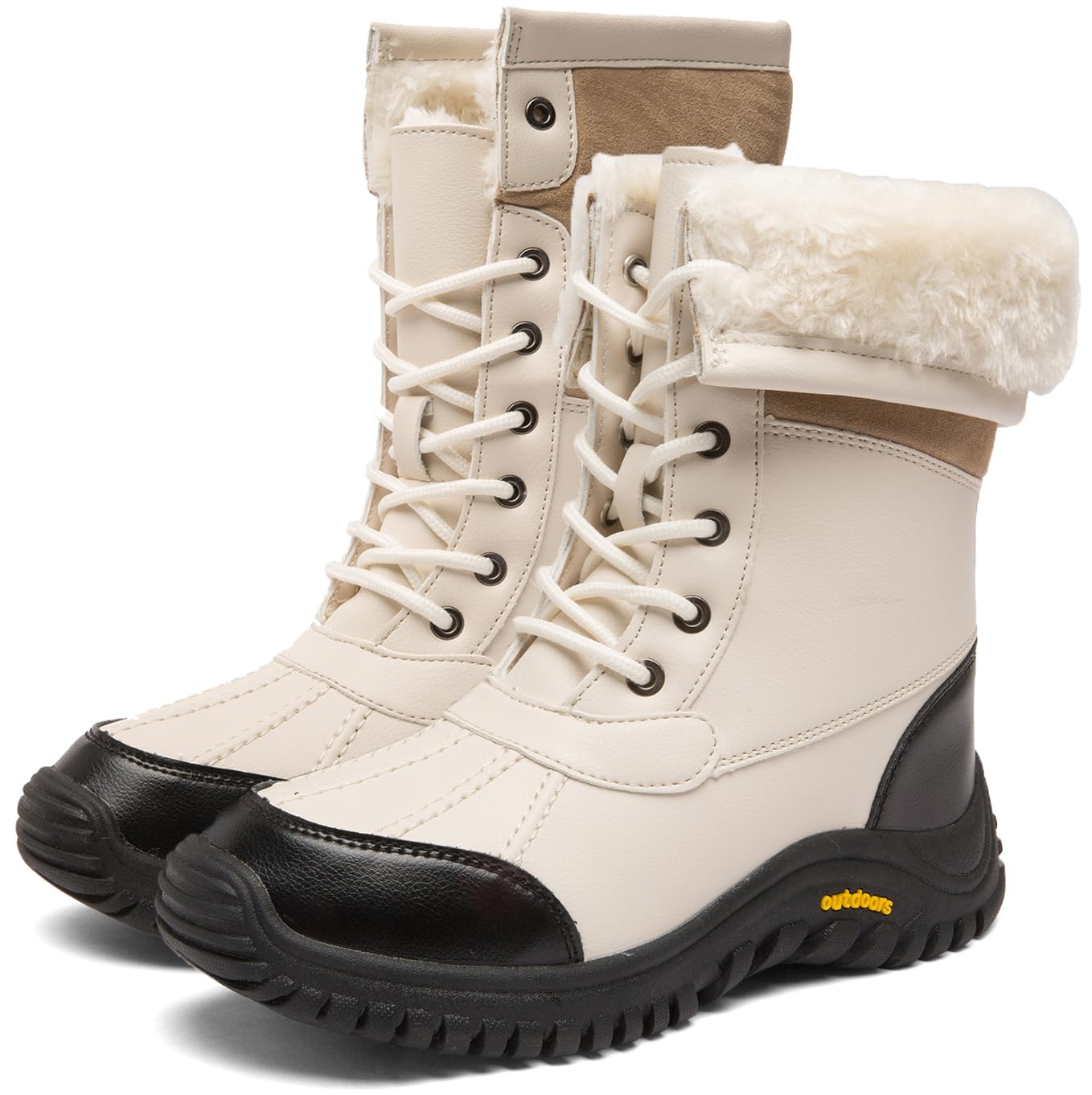 Women's Winter Boots Waterproof Warm Faux Fur Lined Ladies Snow Boots  Fashion Mid Carf Leather Duck Boots Lace Up Insulated