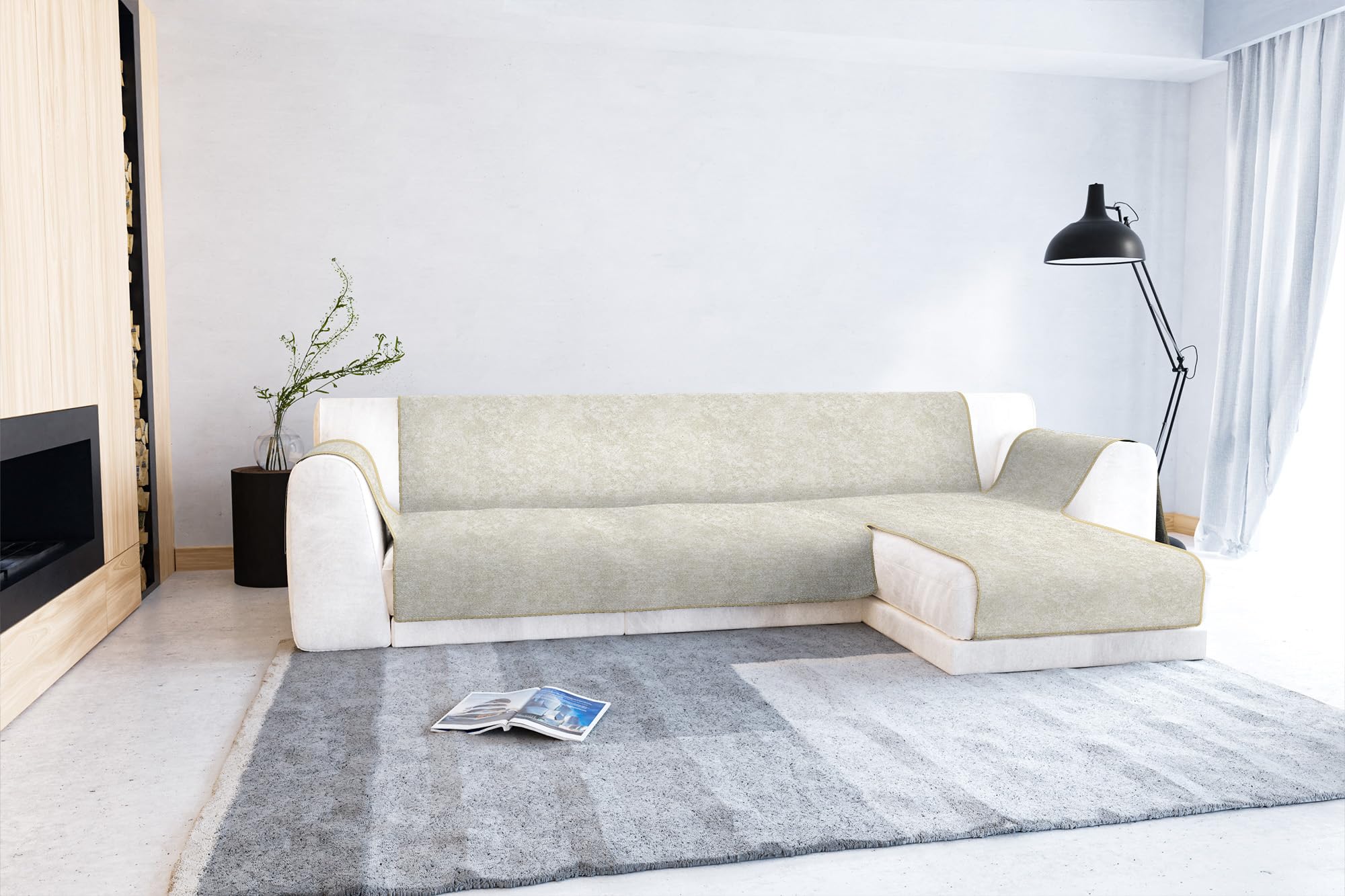 Glamour Non-Slip Sofa Cover, Made in Italy, Right Peninsula Cream 290 cm - Image 3