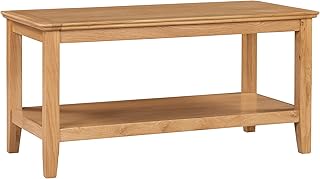 Hallowood Furniture Hereford Oak Large Coffee Table with Shelf – Solid Wooden Side Table in Rectangular Shape for Living Room – Coffee Table with Storage in Light Oak Finish