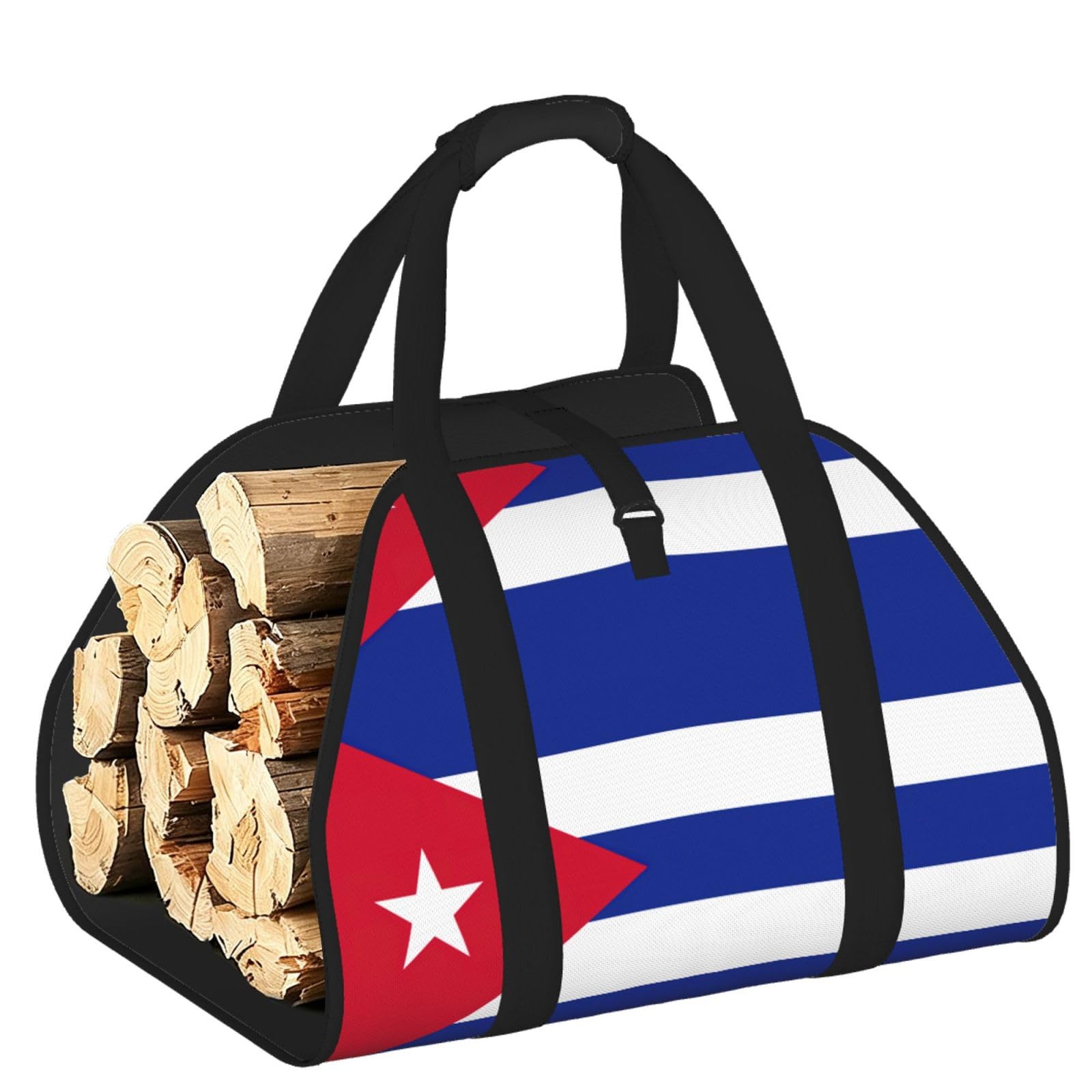 Cuban flag Printed Firewood Log Carrier, Large Tote Bag with Reinforced Handles for Camping Fireplace Home