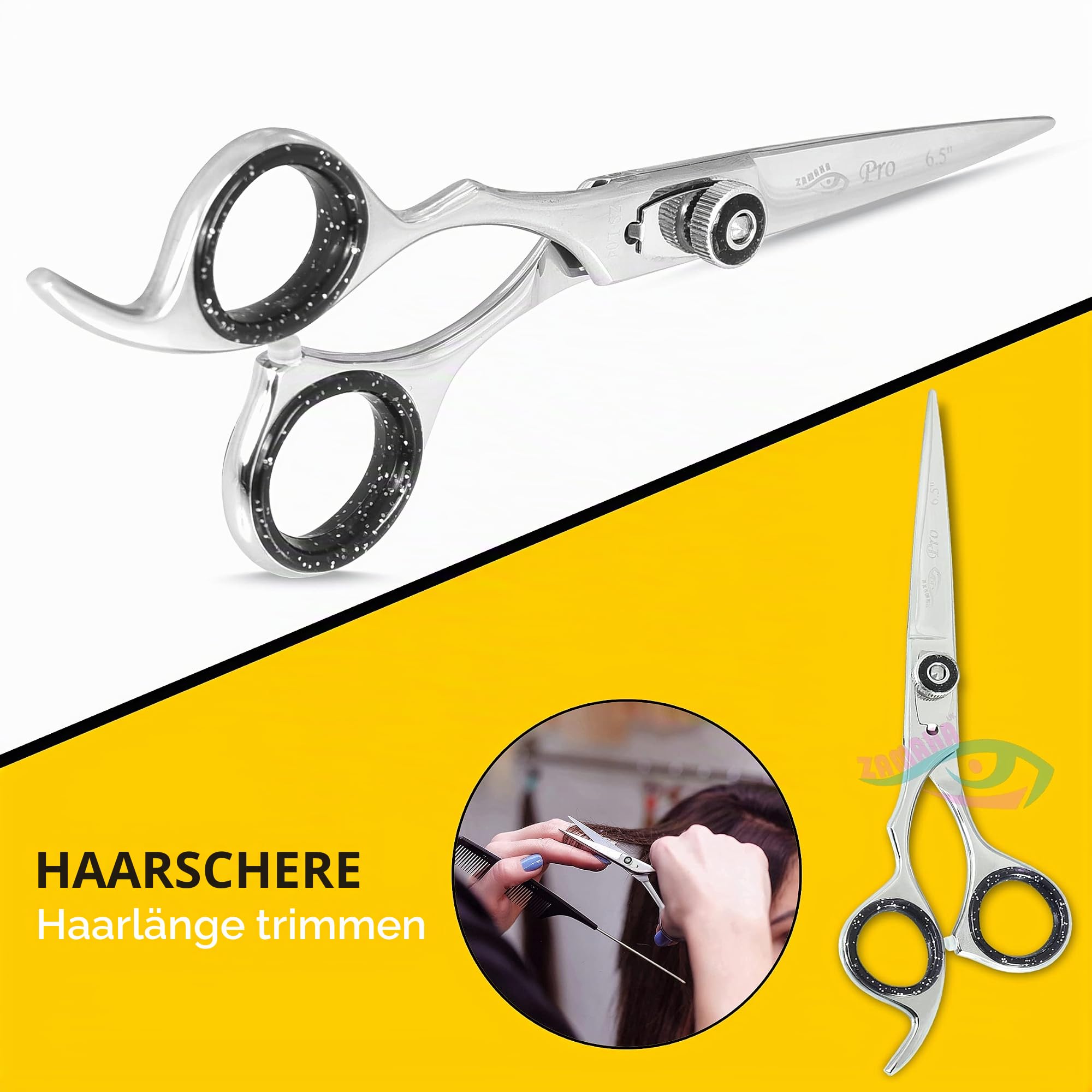 ZAMAHA Lefty Friseur Professionelle Haarrasierschere - Linkshänder 16,5 cm Haarschere (Schneiden + Ausdünnen) - Poliertes Finish