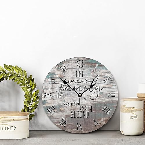 Miniatura 2 de Reloj de pared de grano de madera de granero desgastado de playa, el tiempo que pasa con la familia vale cada segundo, relojes de pared de 12