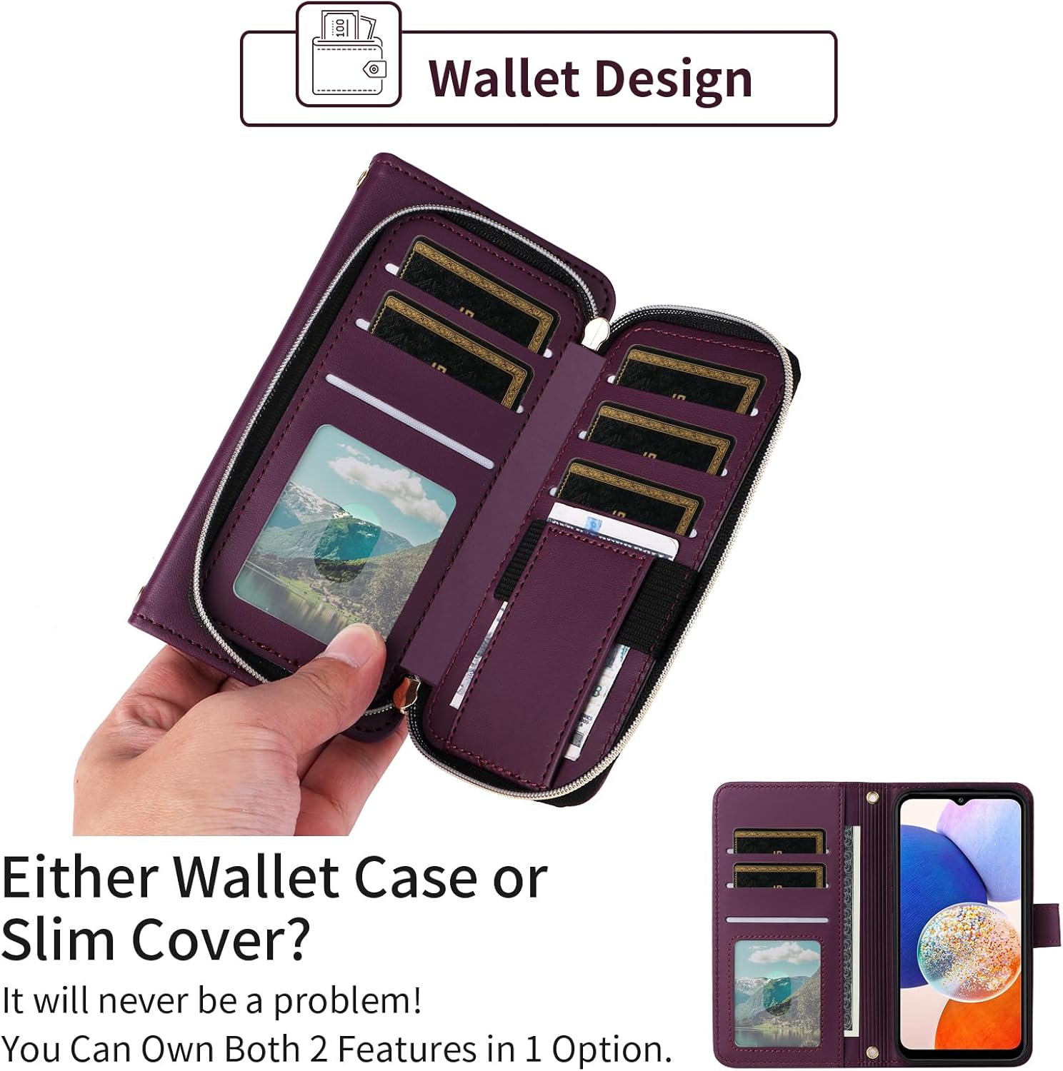 Argyle Wallet Case for Samsung Galaxy A35 5G with Wrist Strap Shoulder Strap, 9+ Card Slots Zipper Purse Luxury PU Leather Stand Checkered Phone Cover for A 35 35A A355G Women Girls Deep Purple