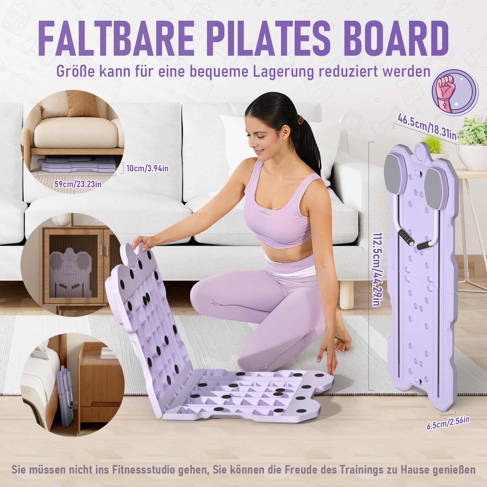 Pilates Board Equipment,6 in 1 Pilates Reformer Machine Set für Zuhause mit Ab Roller,Resistance Bands,Home Workout Equipment Fitness Geschenk