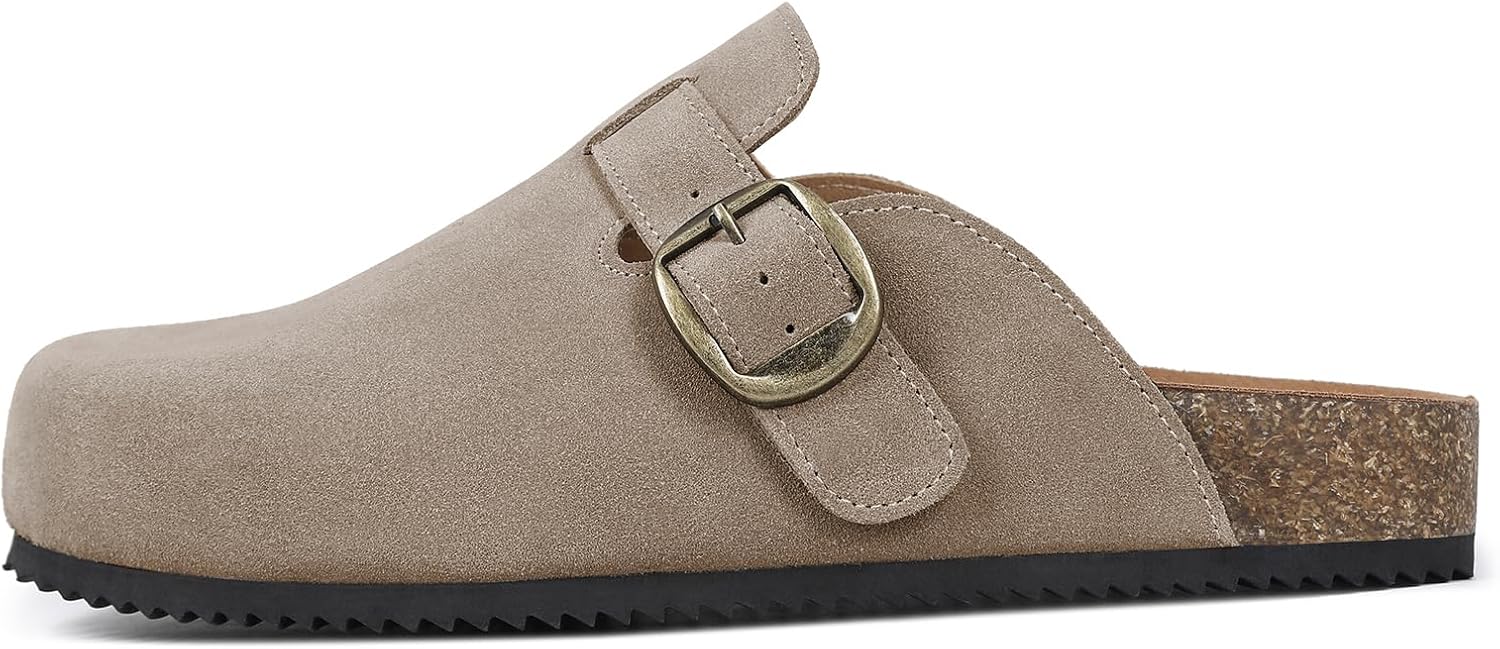 baobeijiadao Genuine Suede Clogs for Women Arch Support Soft Cork Footbed Leather Mules Womens Slip On Shoes Sandals Indoor Outdoor