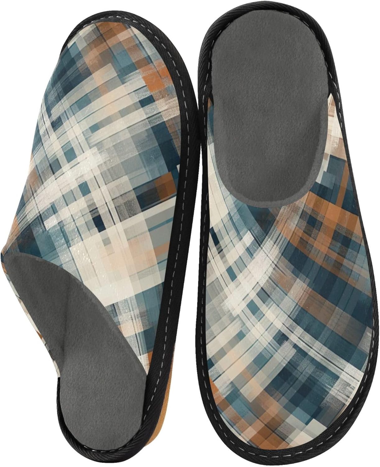 Buffalo Plaid House Slippers – Cozy Fuzzy Slippers for Guests, Washable & Disposable, Perfect for Shoeless Home, Spa & Hotel Use A111908