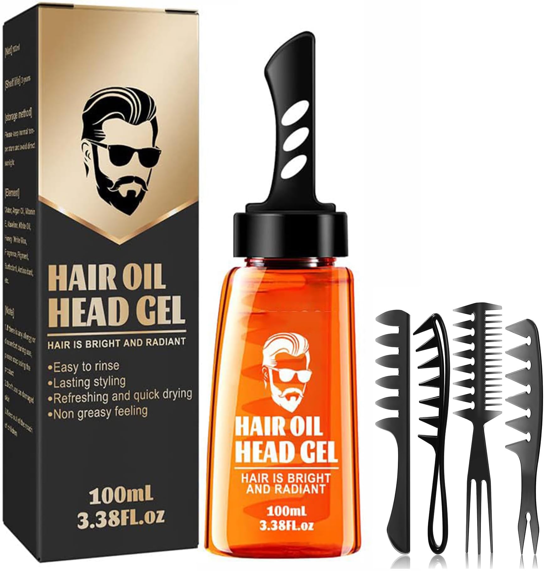Grospe Hair Styling Gel, 2-in-1 Wax Gel with Comb, Men's Grooming gel, Moisturizing Long Lasting Fast Build , 100 ml, Includes 4 Hair Styling Combs