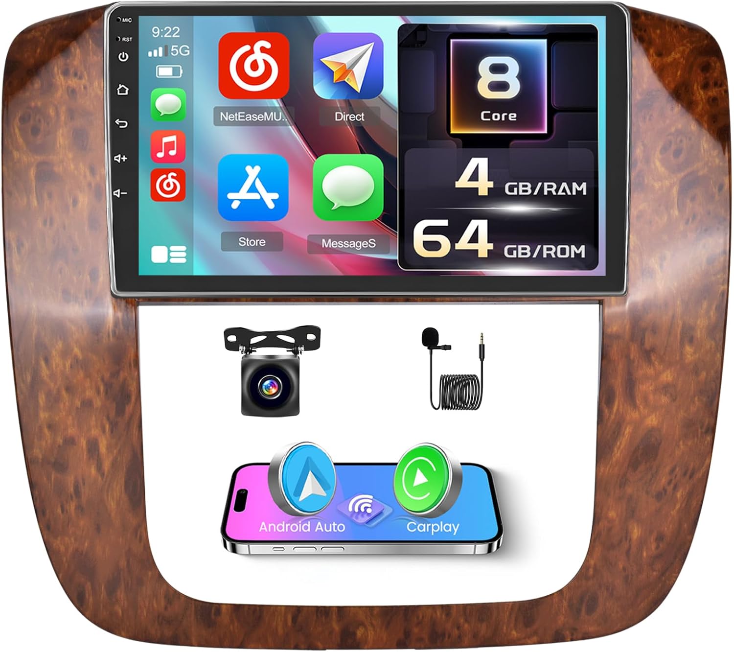 Qualcomm [8Core 4 64GB] Inefala Android 15 Car Radio for Chevrolet Chevy Silverado Tahoe Suburban GMC Yukon 2007-2012 with Carplay Android Auto, 9 Touchscreen Car Stereo with WiFi GPS Bluetooth SWC