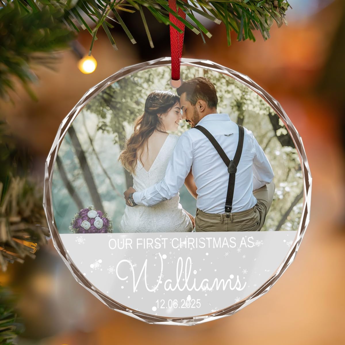 Personalized First Christmas Married Glass Ornament, Custom Photo Keepsake