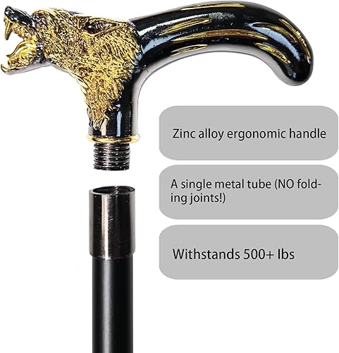 Miniatura 3 de Bastón de caminar para hombres, mujeres y personas mayores, 36.5 pulgadas, resistente a más de 500 libras, mango ergonómico de lobo, diseño