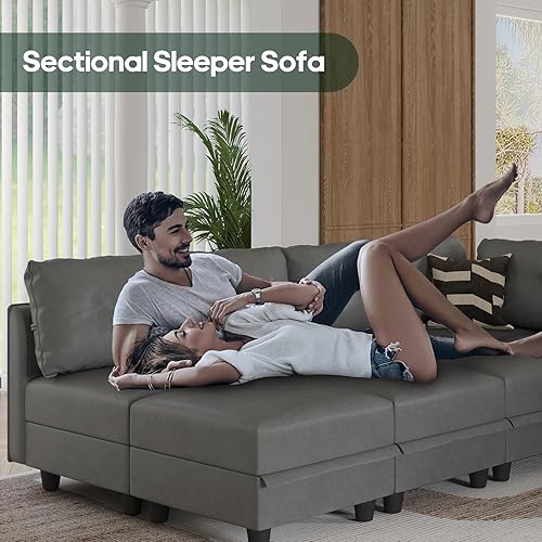 Miniatura 8 de LLappuil Módulo central de sofá modular con almacenamiento para sofá modular personalizable, silla sin brazos, moderna tela de piel sintética (gris