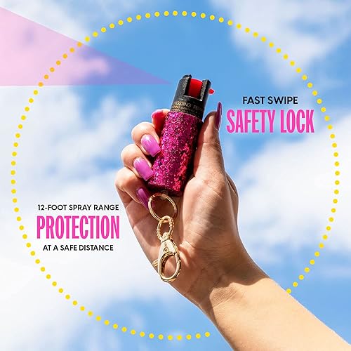 Miniatura 3 de Pepper Spray Maximum Strength Self Defense Keychain for Women, 12-Foot Spray Range & UV Dye - Glitter