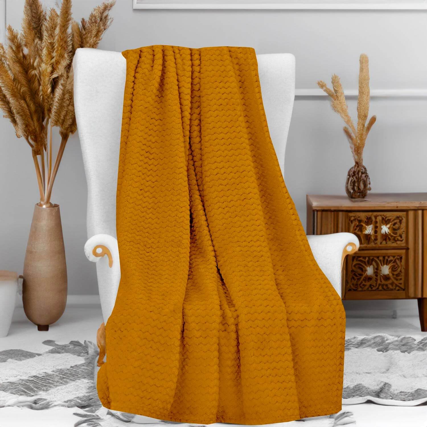 Soleil d'ocre, Microfibre Blanket 120 x 160 cm COCOONING Mustard