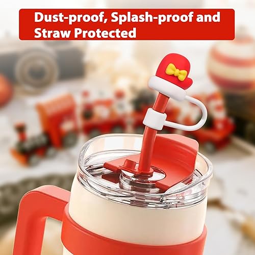 Miniatura 3 de Tapas de popote de Navidad para Stanley Cup, 6 unidades, de silicona, reutilizables, a prueba de polvo, de 0.394 in, para vasos Stanley de 30 y 40