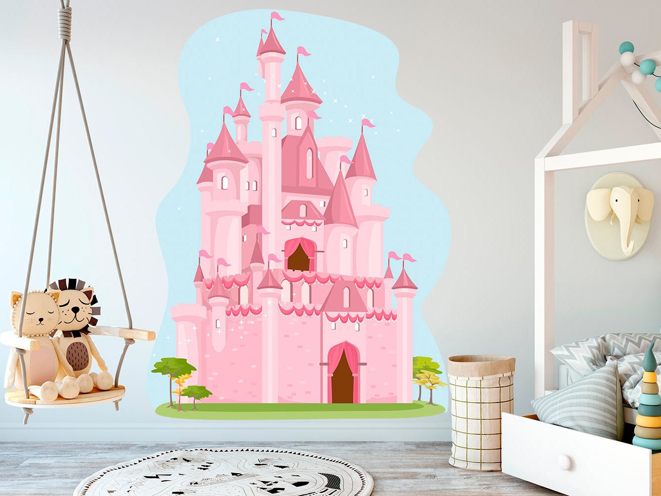 Oedim Adesivo Decorativo da Parete per Bambini Castello Rosa 155x210cm