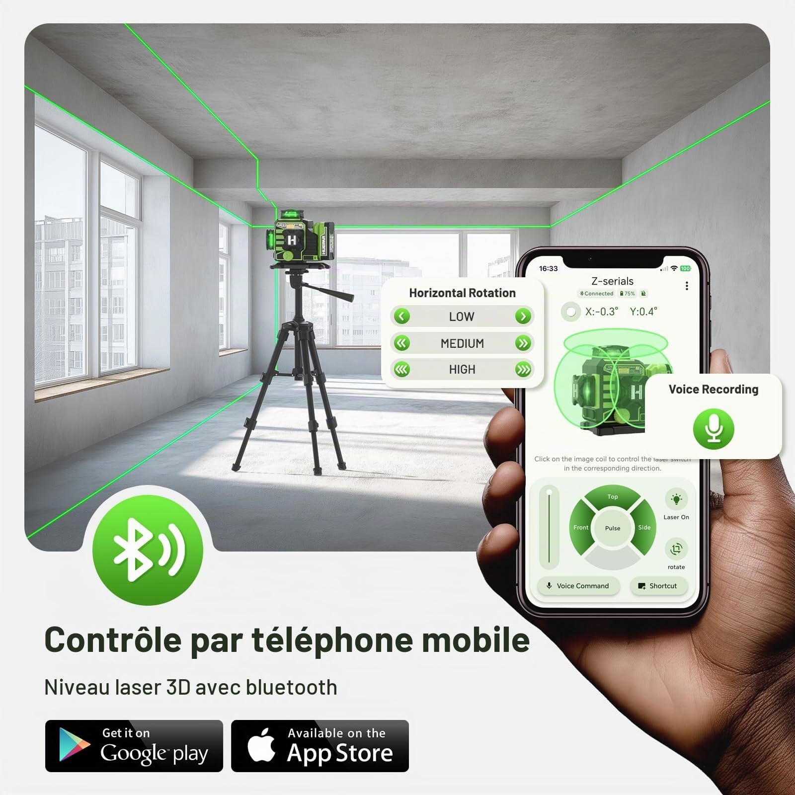 Niveau Laser Chantier Autonivelant 360°x3 Huepar
