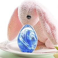 Vista 5 de QFkris Crystal Blessings - Estatuilla artística de cristal soplado con pisapapeles y huevos de Pascua (azul)