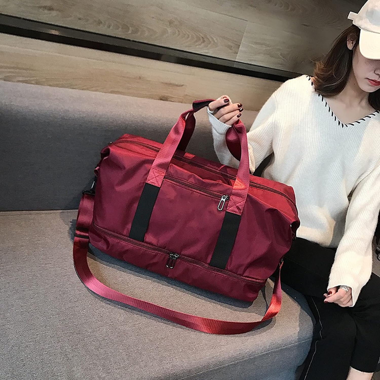 Gym for Travel Luggage Gym Waterproof Nylon Sports Handbags Women Yoga SwimmingDry Wet (Gray)