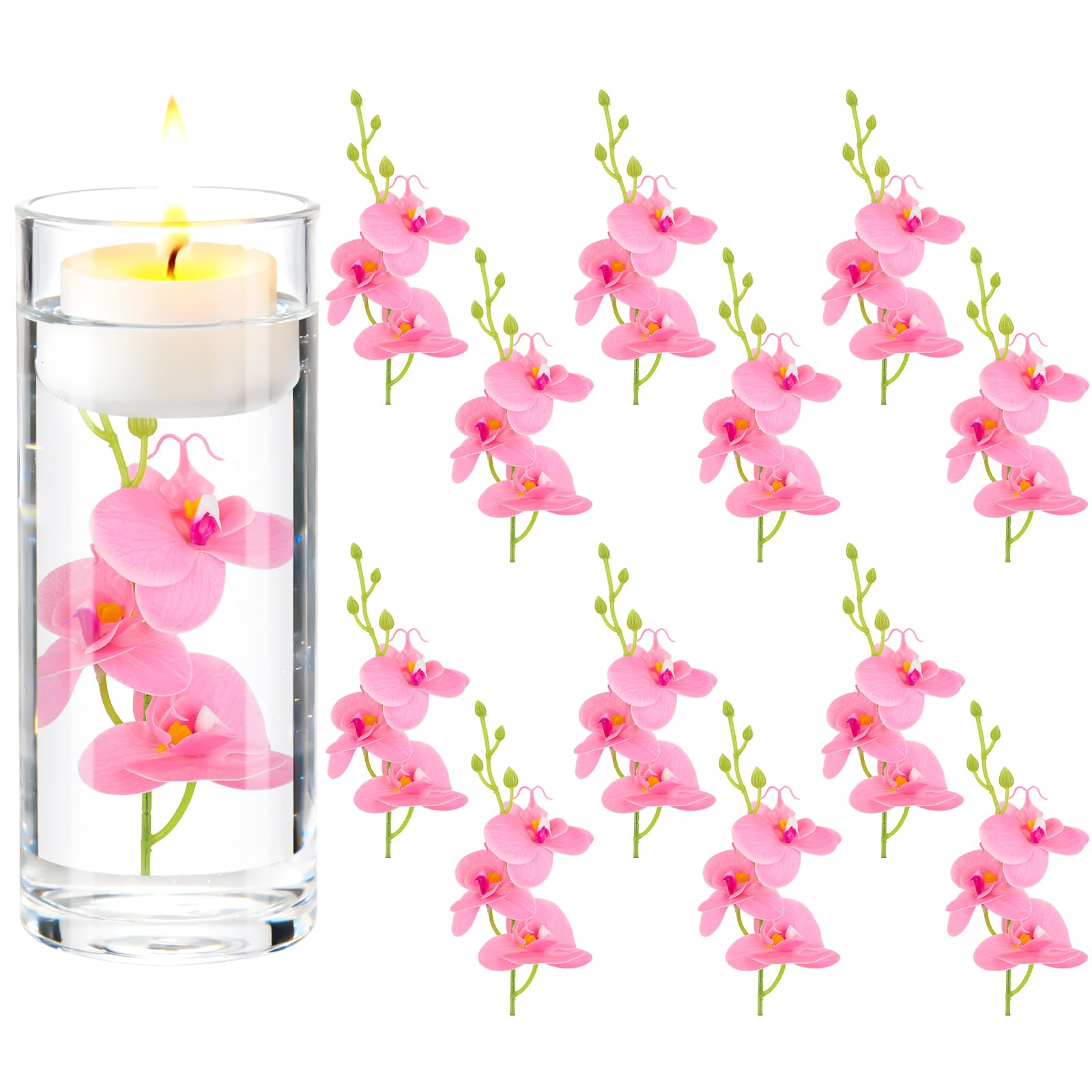LARDUX ARDUX (12 Pieces) Artificial Flowers for Floating Candles Mini Artificial Orchid Flower Vase Fillers for Wedding Dinning Table Party Home Bar Restaurant Decoration (Pink)