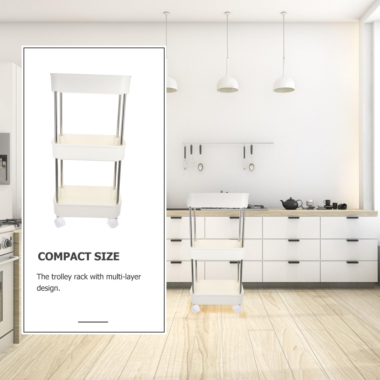 Carrello Portaoggetti da Cucina a Tre Ripiani in Plastica Bianca