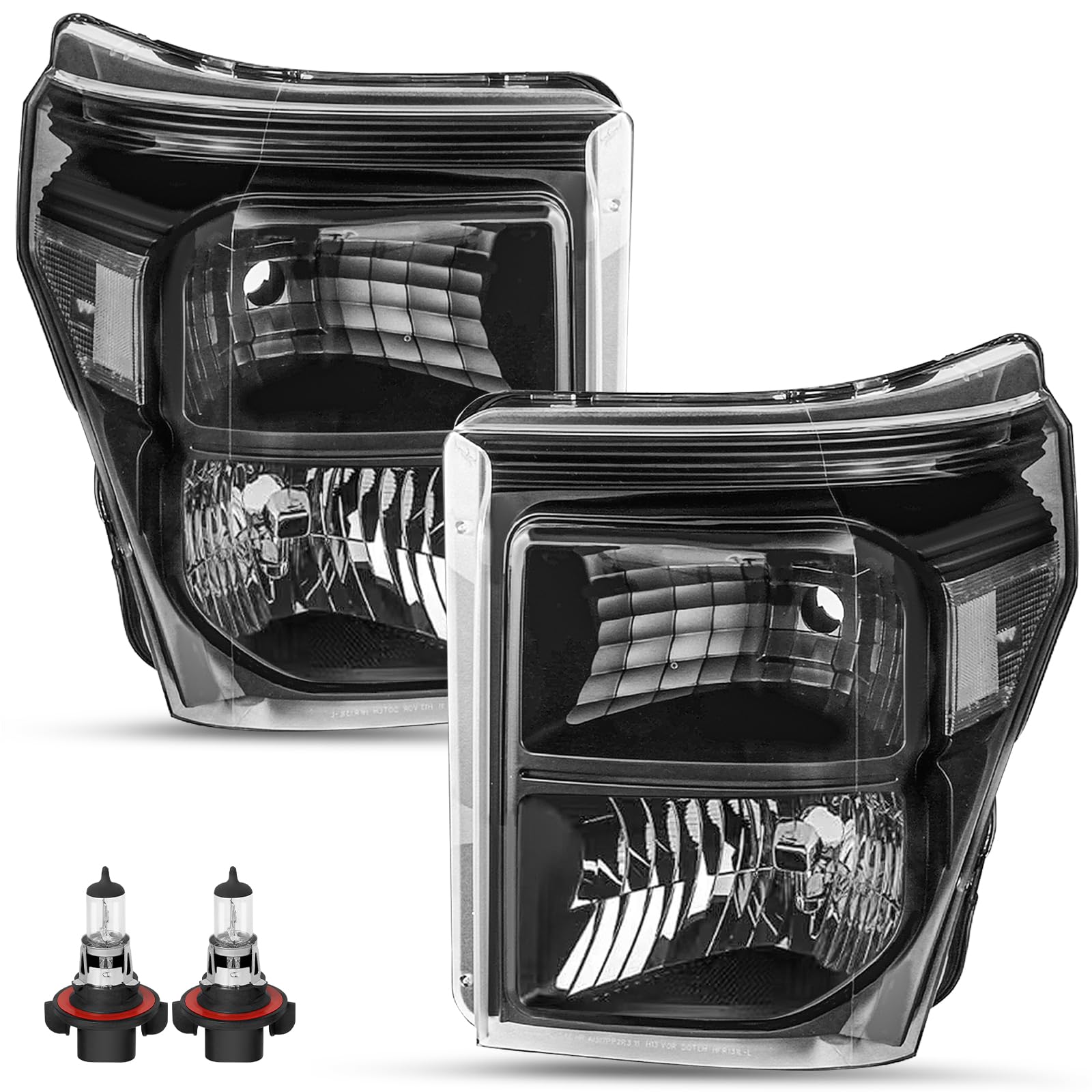 HDC Autosports Black Headlights – For 2011-2016 Ford F250/F350/F450 Super Duty, Clear Lens