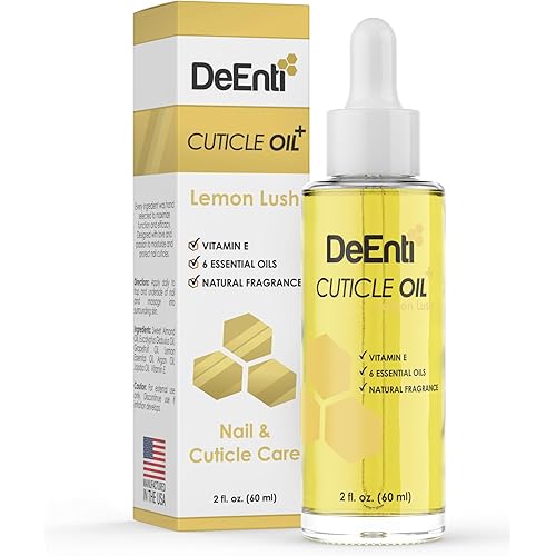 DeEnti Cuticle Oil, Jojoba Oil for Nails, 2oz Hydrating Cuticle Nail Oils, Lush Lemon Scented Cuticles Repair, Vitamin E Nail Supplies, Professional Salon Quality Manicure Supplies