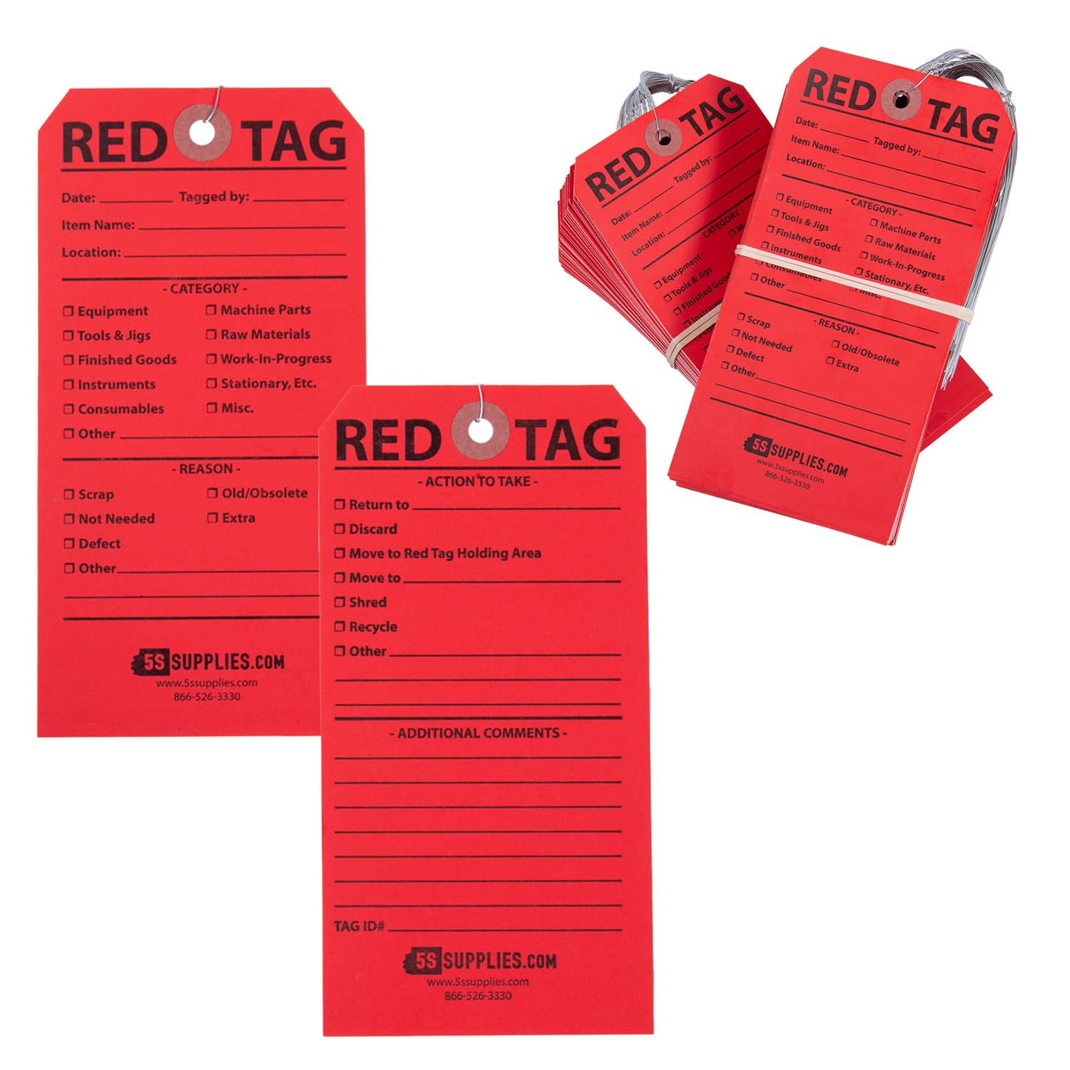 Red Tags (Wired) (50 Pack, Red)