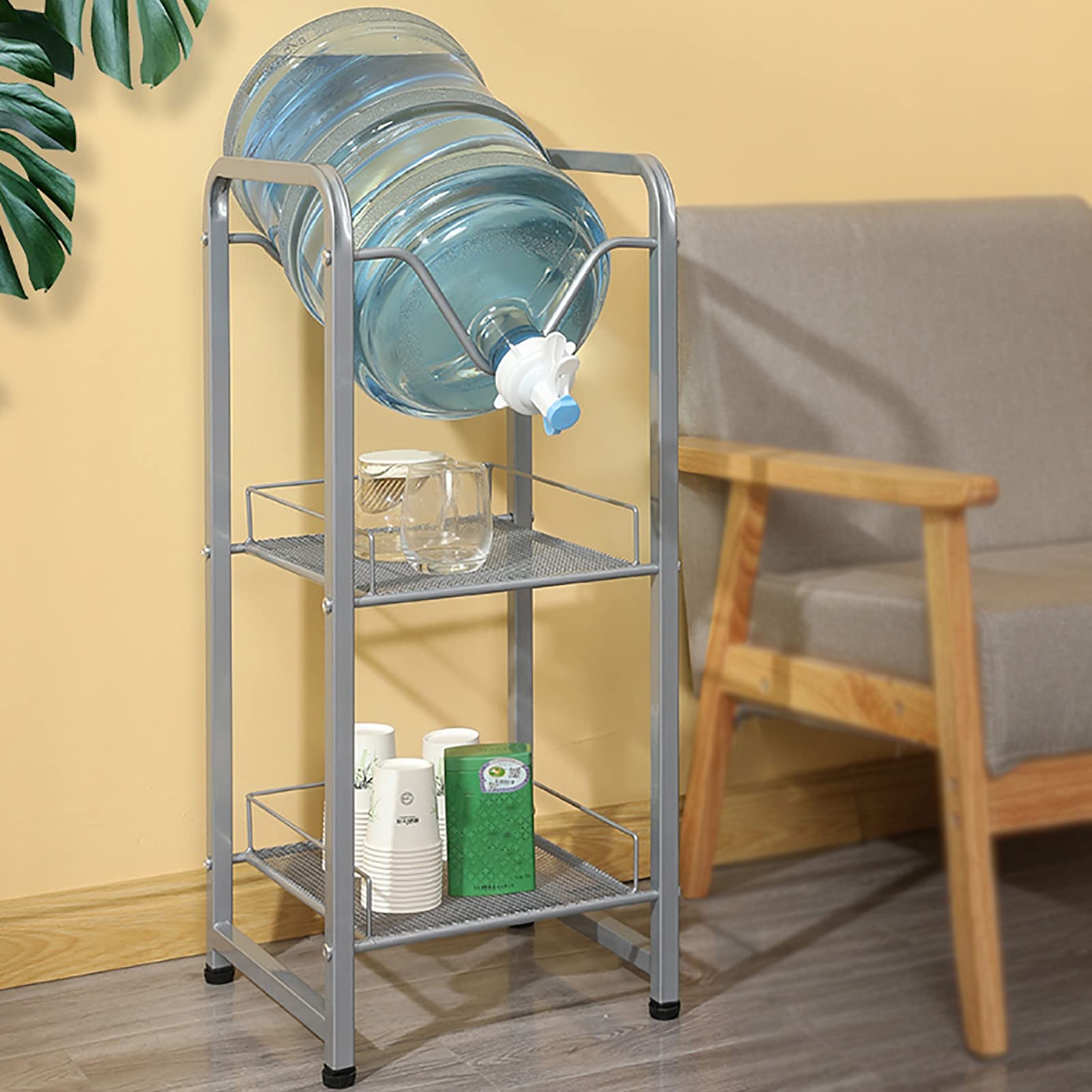 Estante para Cubos, Soporte para jarras de Agua, Enfriador de Botellas con 2 estantes, dispensador de Agua para despensa, Oficina en casa, Almacenamiento de Botellas (A)