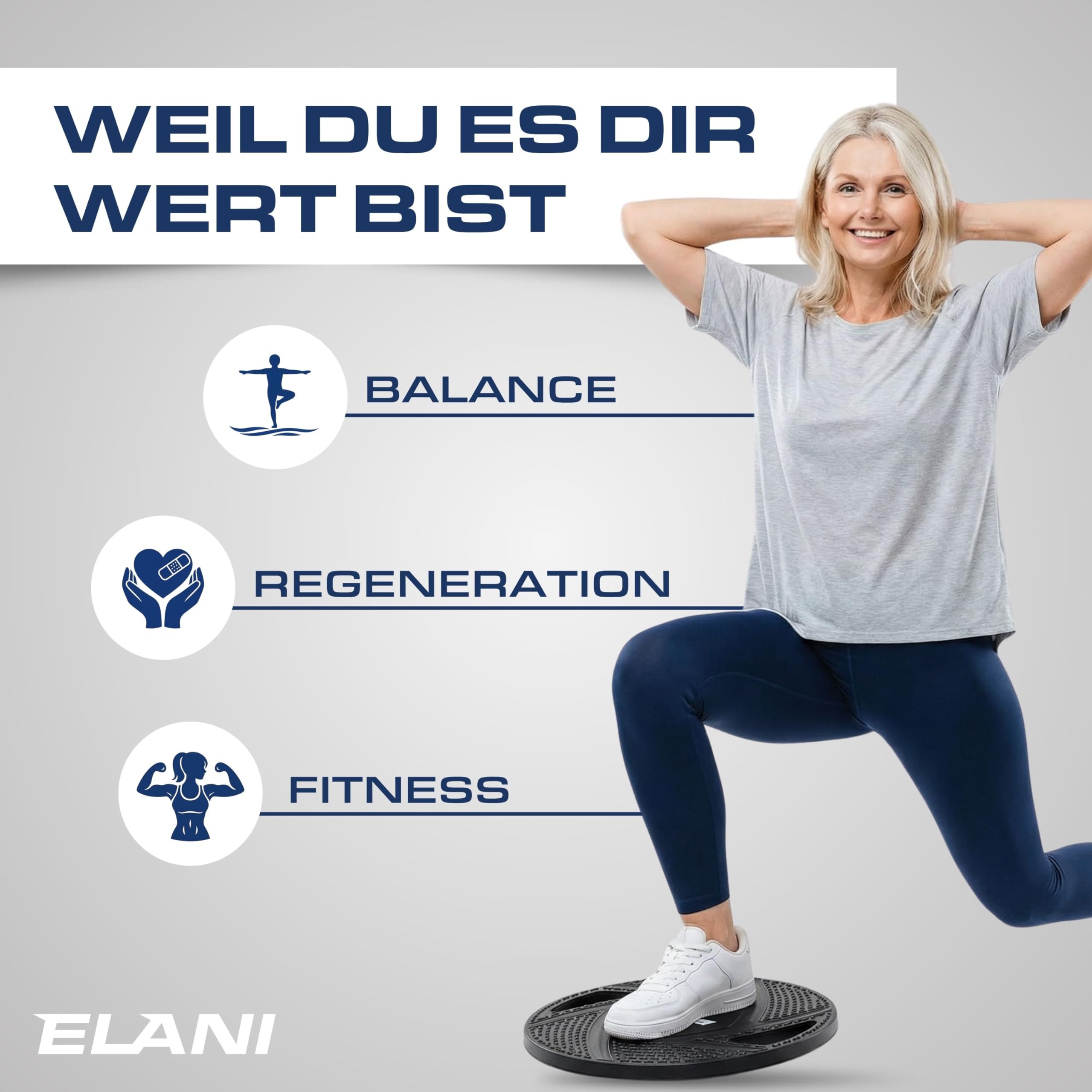 ELANI Rutschfestes Balance Board Erwachsene bis 150kg - Physiotherapie zur Stärkung von Koordination und Tiefenmuskulatur | Balance Board Kinder ab 5, Wackelbrett Physio, Gleichgewichtstrainer