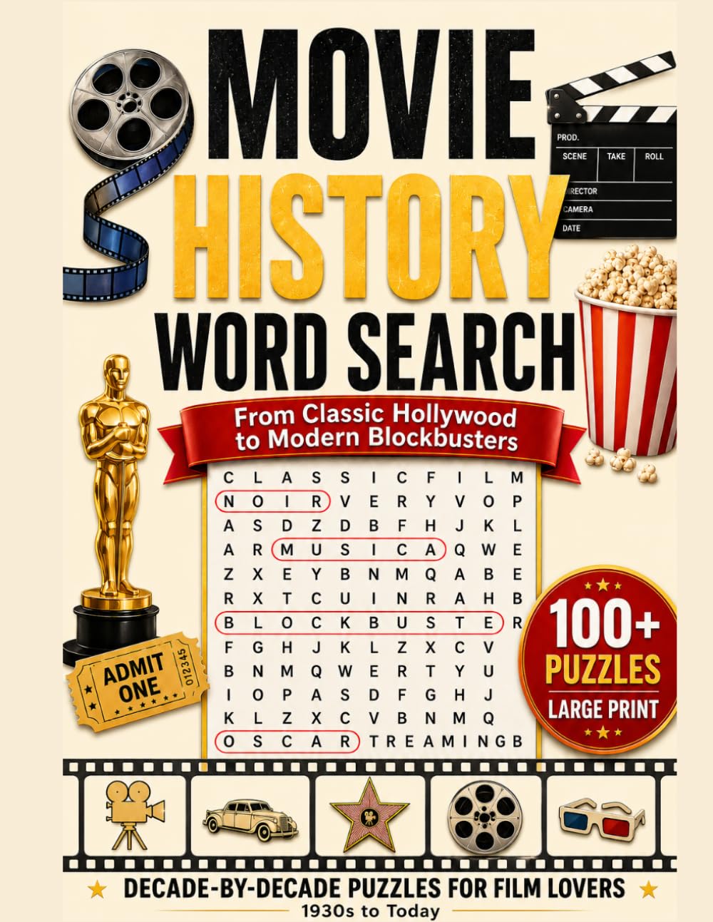 Movie History Word Search: Decade by Decade Puzzle for Film Lovers
