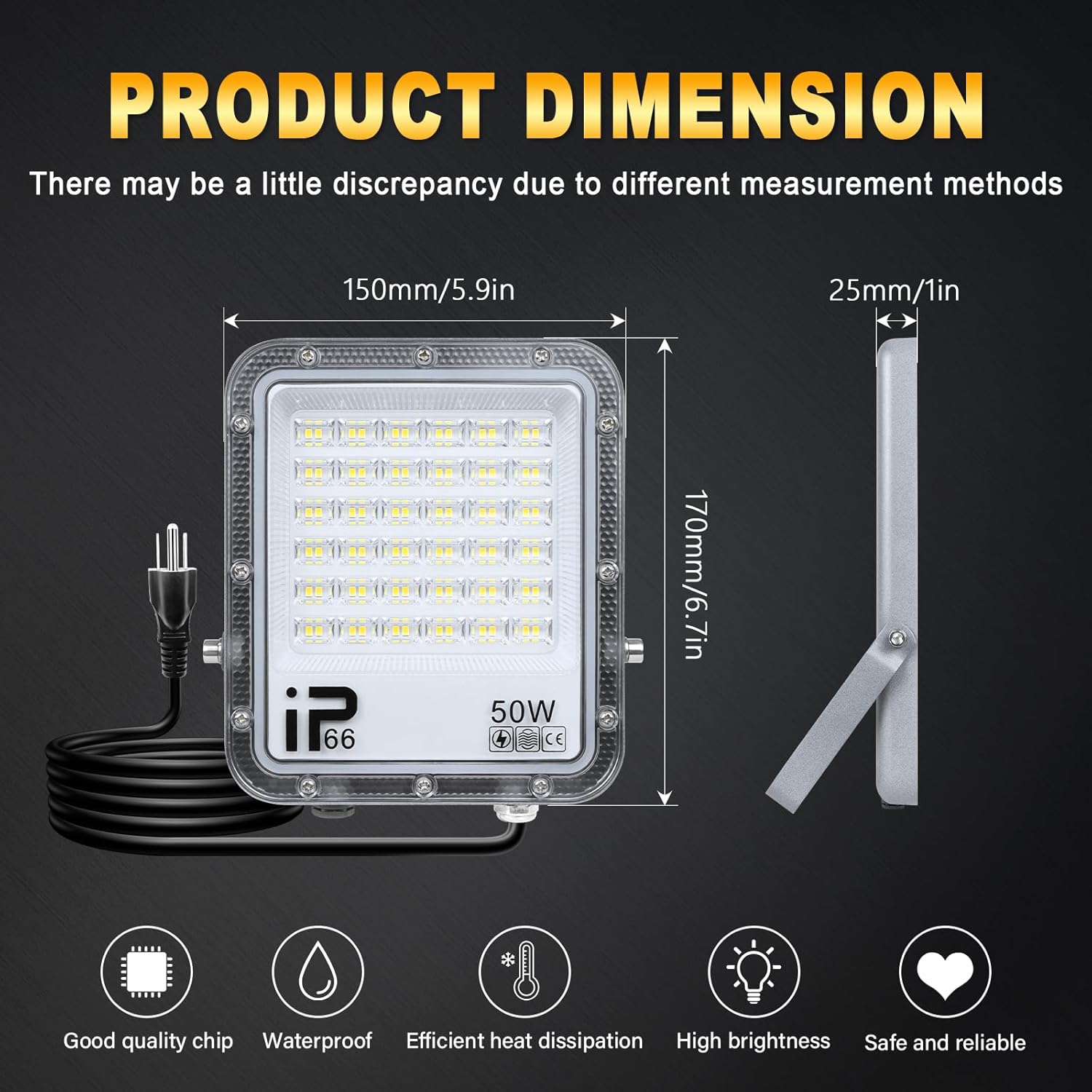 AUXTINGS 2 PCS 50W Flood Lights Outdoor,5000 lumens Floodlight with Plug 110V Outdoor Work Light LED Security Light 6000K White Exterior Lights for House Yard Patio Parking Garden,IP66 Waterproof