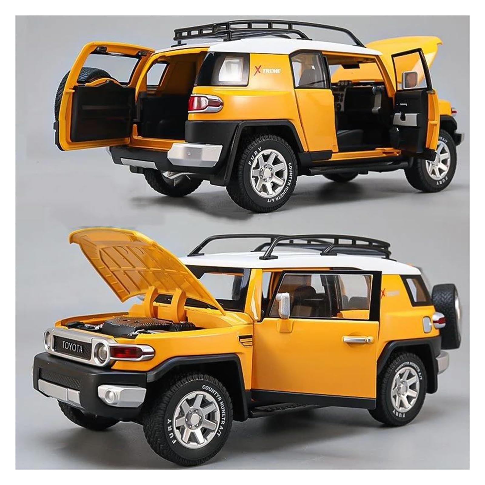 Veicoli a Motore in Scala 1:24 for Toyota Fj Cruiser SUV Mini Simulazione Statica Scala Modello di Auto in Lega Modello in Metallo Ornamenti Creativi Modello di Auto Replica(Yellow)