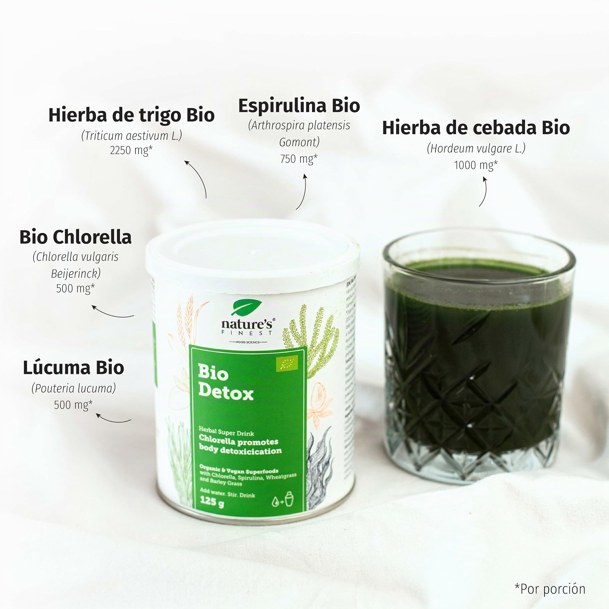 Nature's Finest Bio Detox, Mezcla de Superalimentos 375 g (Paquete de 3) | mezcla verde ecológica - hierba de trigo y cebada, espirulina, chlorella y lúcuma - vegana, rica en fibra y proteínas