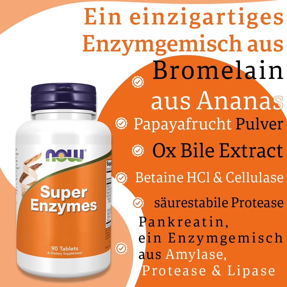 Now Foods, Super Enzyme, 90 Tabletten, Laborgeprüft, Hochdosiert, Calcium, Glutenfrei, Sojafrei, Ohne Gentechnik
