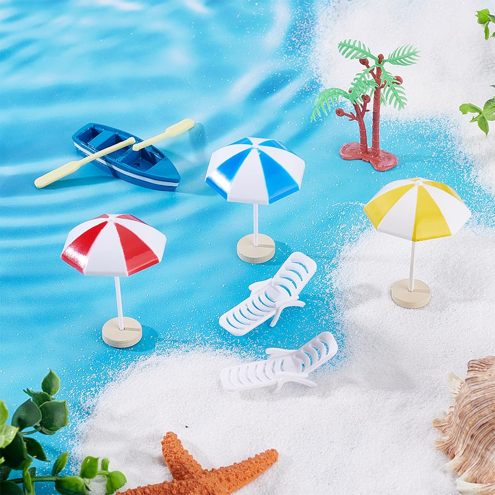 HOBBIESAY 6Pcs Tiny Beach Umbrella Decor 6Pcs Mini Beach Chair Model 1 Set Mini Boat Miniature Beach Lounger DIY Accessaries for Yard Garden Swimming Pool Furniture Craft Prop Home Decor - Image 4