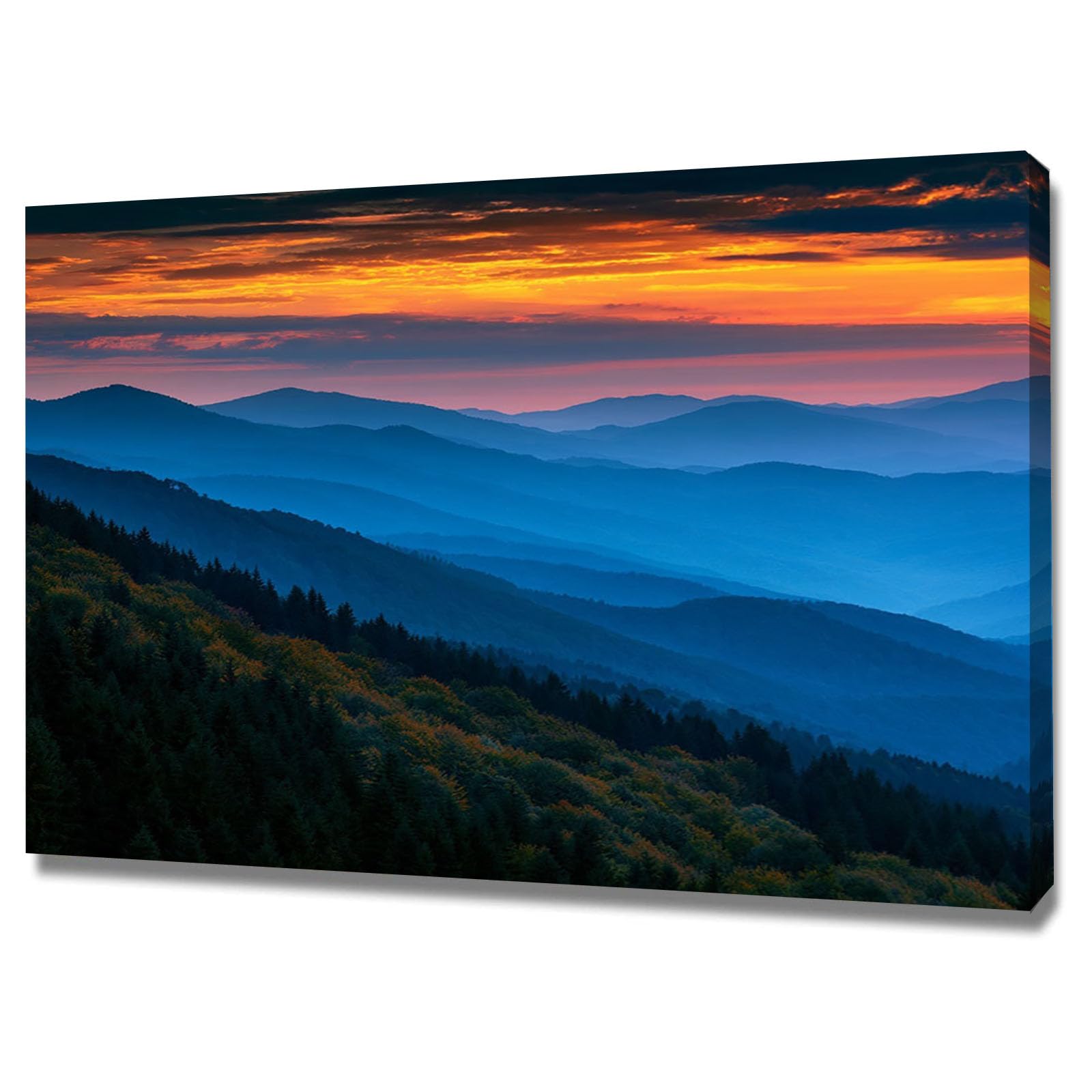 AMXBZC Abstraktes Nature Leinwand Bilder Kunstdrucke Bergnebelbaum-Landschaft Wandbild Kunstdruck -Wohnzimmer Deko Kunst- Modern für Büro Wanddeko(Orange)-50x70cm Gerahmt