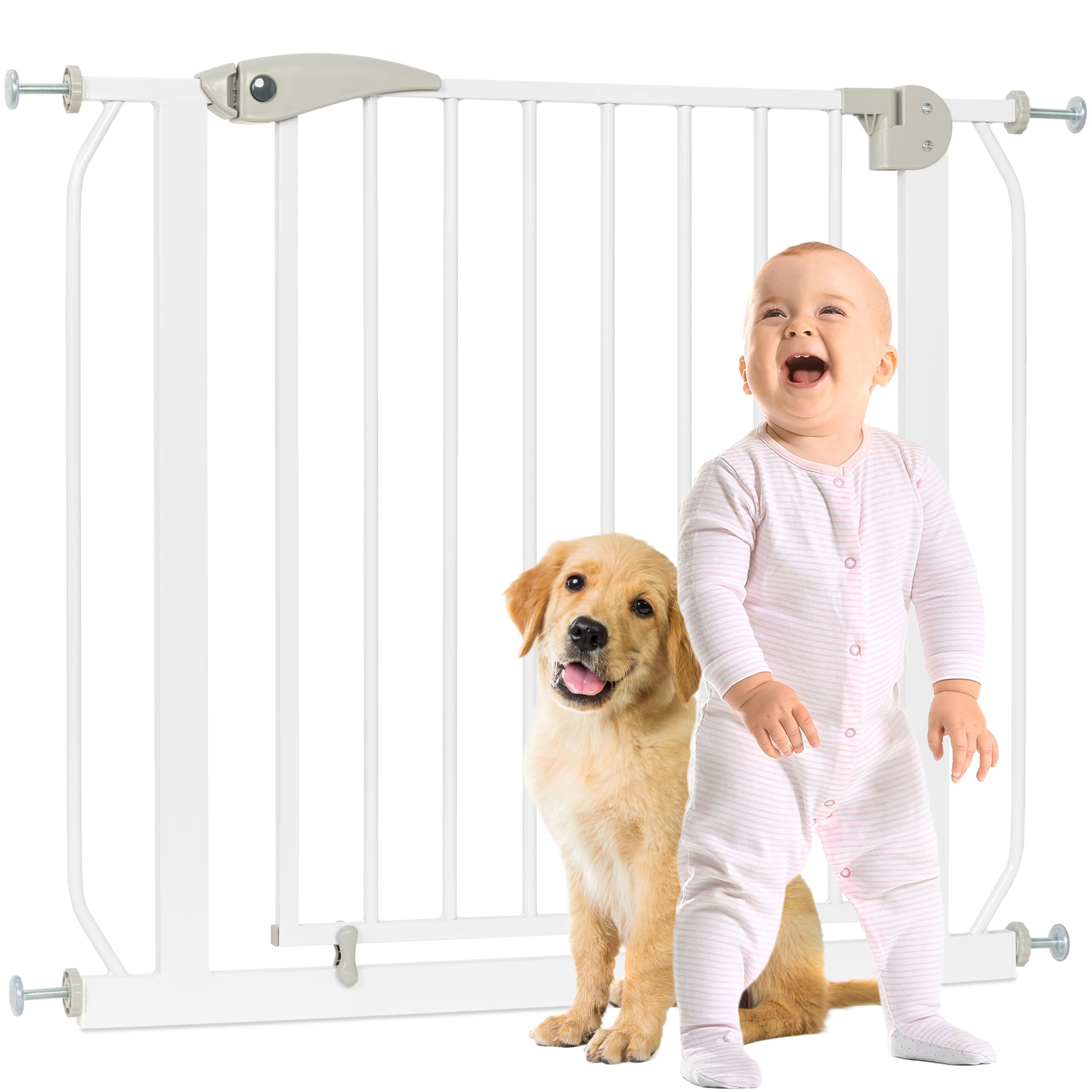 ib style Barrière de Sécurité Berrin XXL 85-185 - Passage Extra-Large, Installation Facile sans Perçage, Enfant Escalier, pour Enfants 6 a 24 Mois, 135-145 cm, Blanc