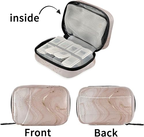 Miniatura 5 de Pastillero de mármol con purpurina de oro rosa, contenedor de píldoras portátil semanal para 7 días, organizador de píldoras, soporte para