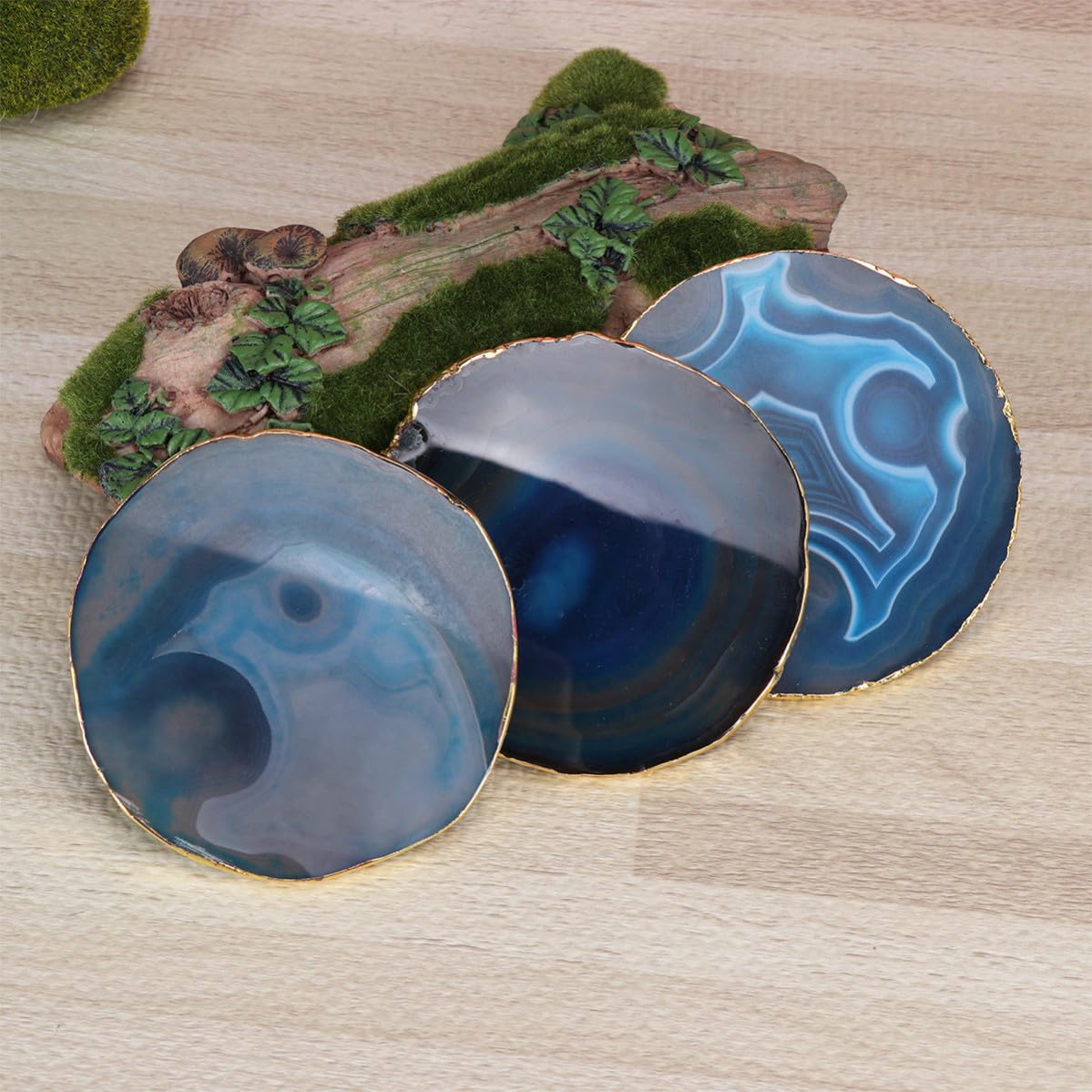 POPETPOP Sottobicchieri Creativi 4 Pezzi in Pietra di Agata Blu Rotondi Geometrici Isolamento Termico e Tappetino Antiscivolo per Ufficio e Tutte le Occasioni