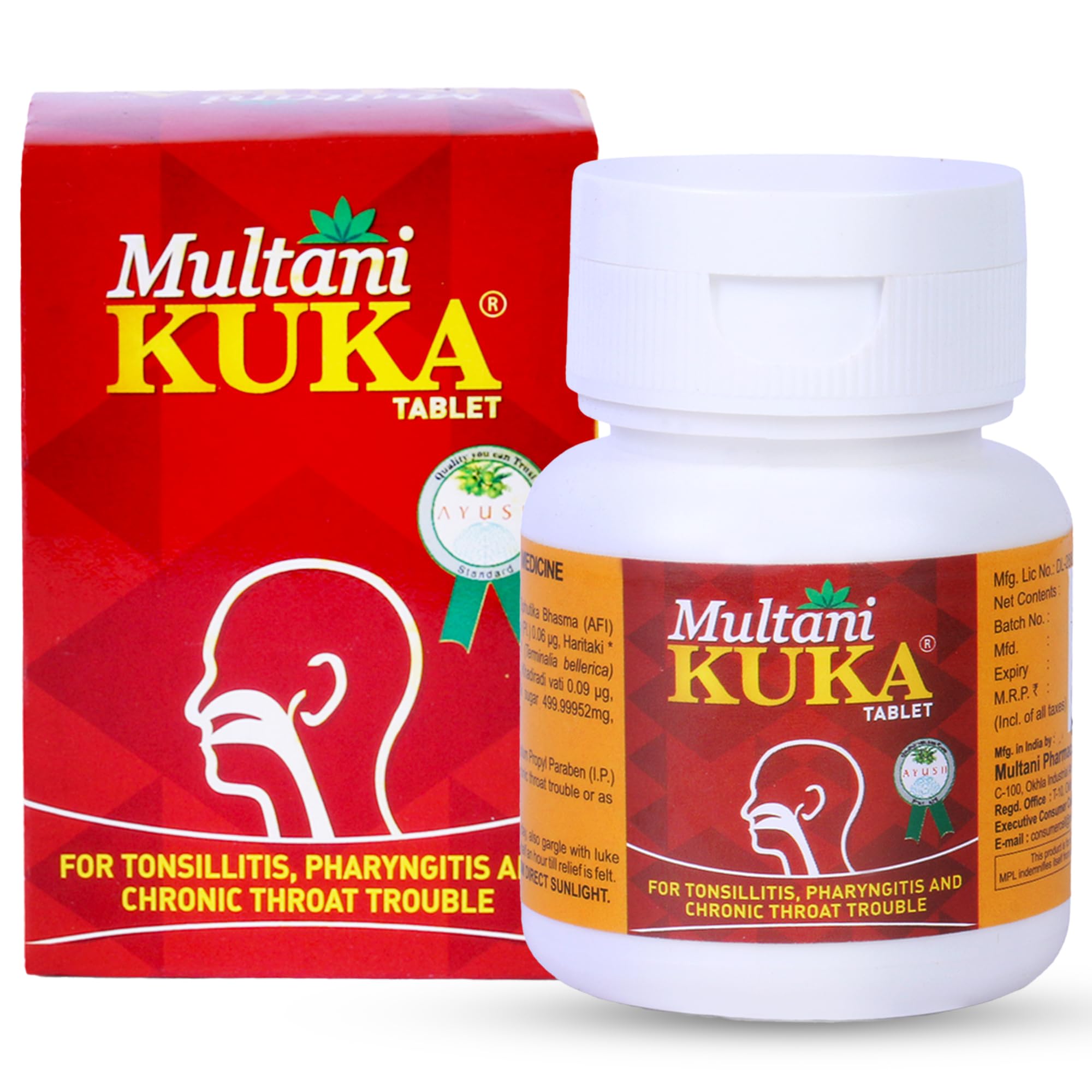 Multani Kuka Tablet | Helpful In Throat Pain, Throat Infection & Tonsils Swelling | Ayurvedic Throat Relief Tablets | Useful In Cough, Throat Irritation & Chronic Throat Trouble | 100 Tablets