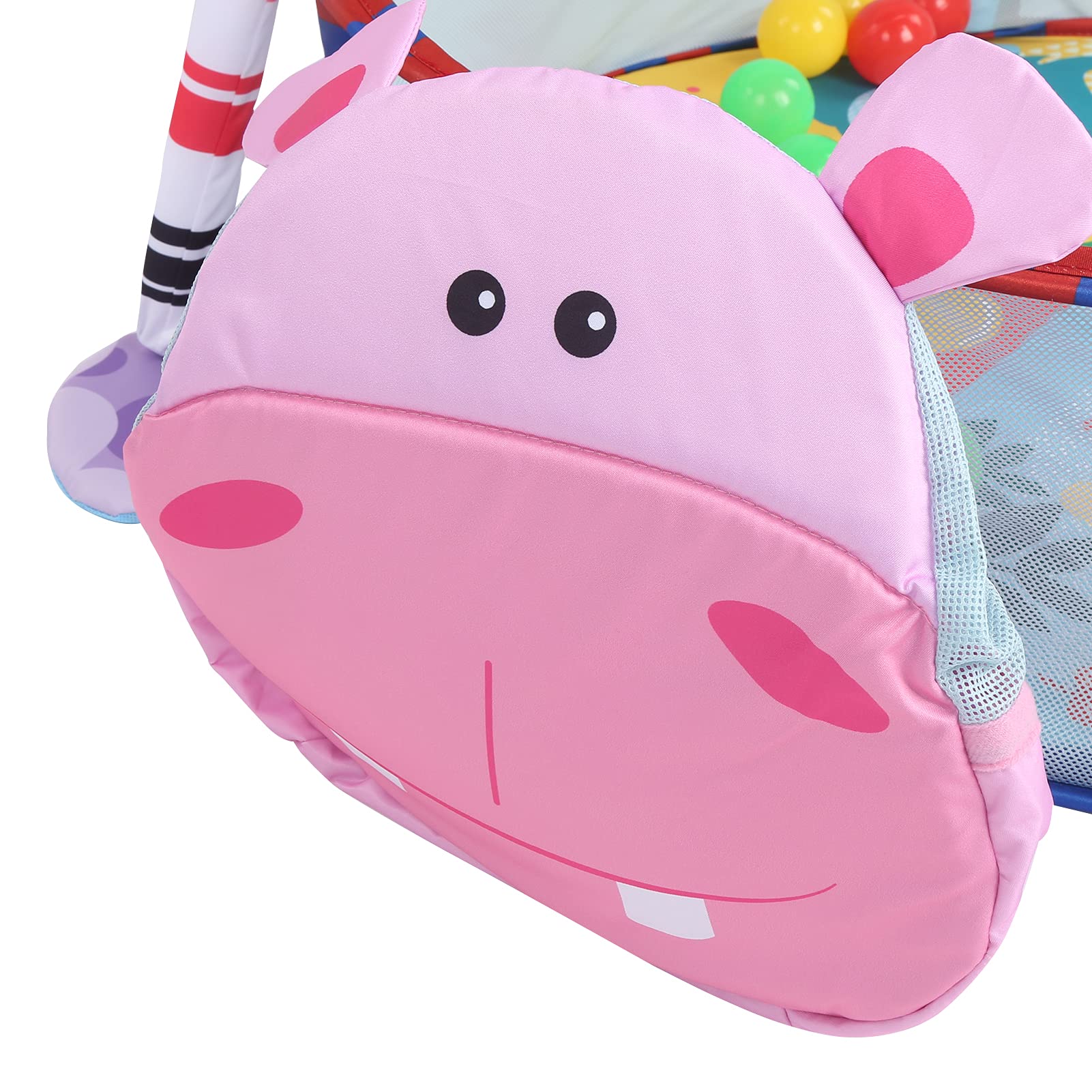 Hidyliu Tappetino da Gioco per Bambini da Palestra con Palline Colorate e Giocattoli Pendenti per Gattonatori Neonati 37,4 X 27,6 X 19,7 Pollici Panno Sicuro (Ippopotamo Rosa)