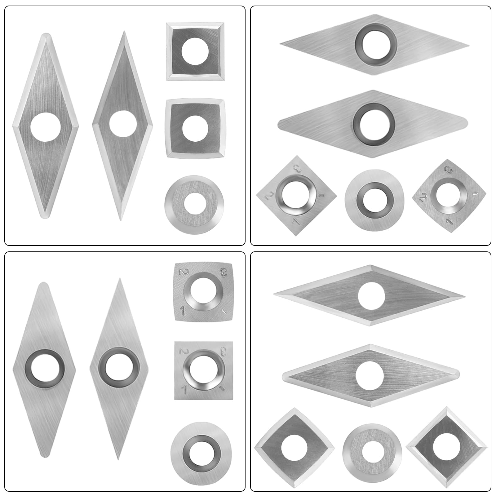 Lot de 12 inserts de fraisage en carbure de tungstène - Embouts de rechange en carbure de tungstène - Embouts de rechange en carbure de tungstène - Carré et rond
