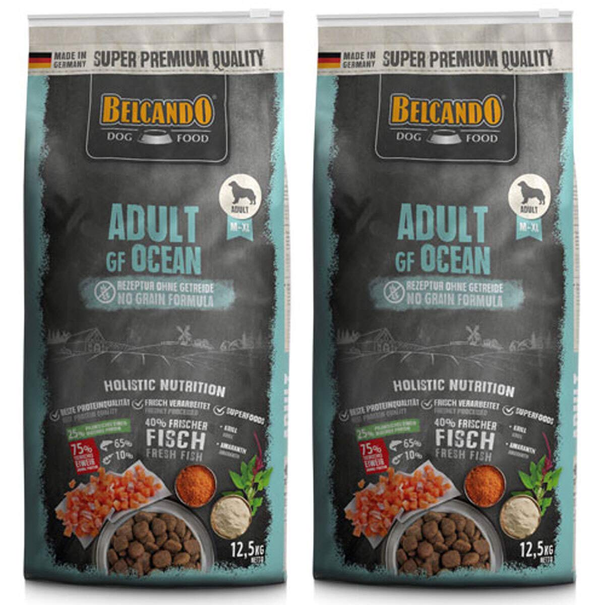Belcando Adult GF Ocean 2 x 12,5 kg | bezzbożowa karma dla psów | czysta sucha karma bez zbóż z rybami | pojedyncza karma dla dorosłych psów od 1 roku życia - pakiet ekonomiczny